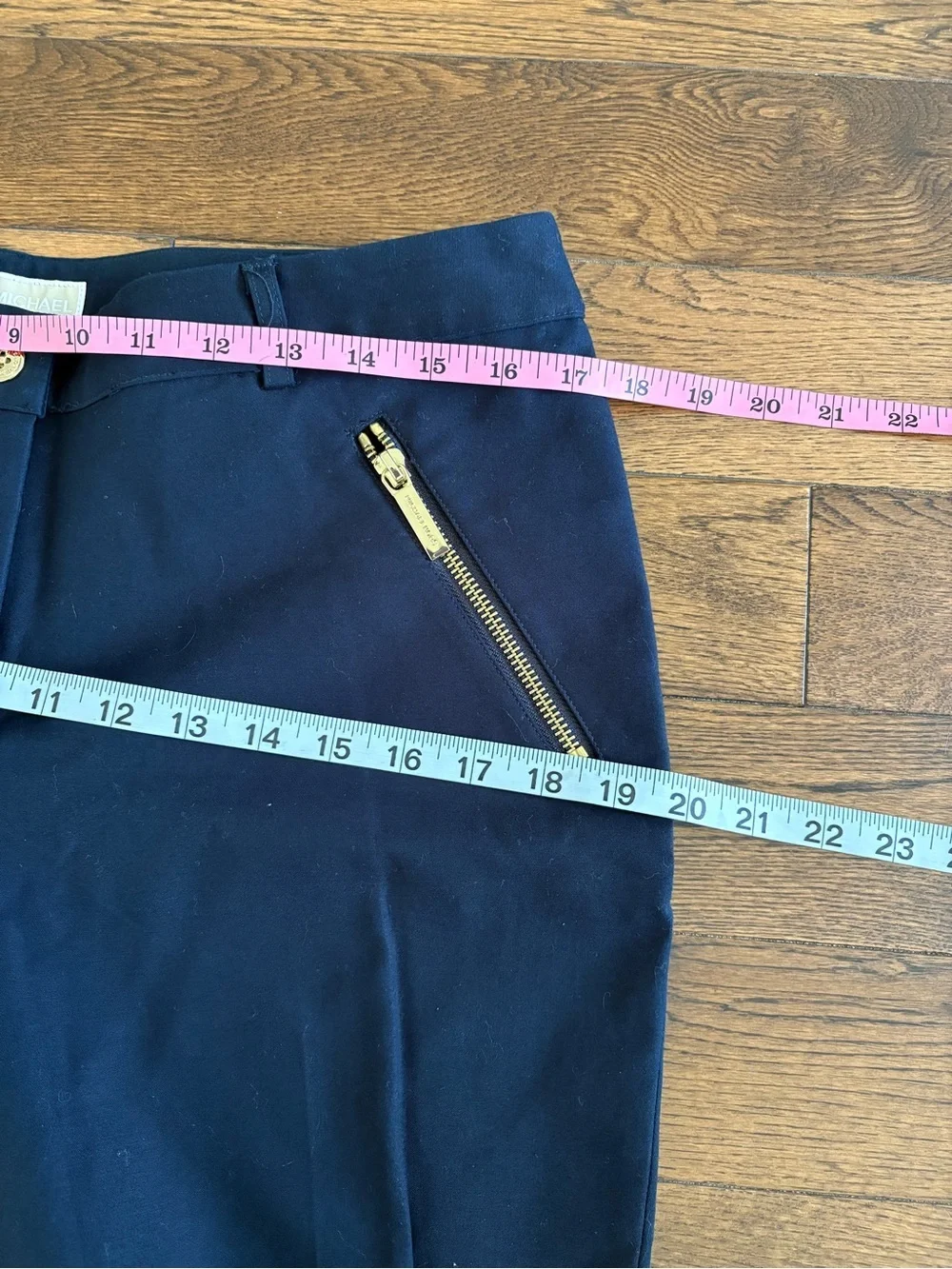 Michael Kors Navy Business Casual Pants with Gold Zipper Accents Size 8